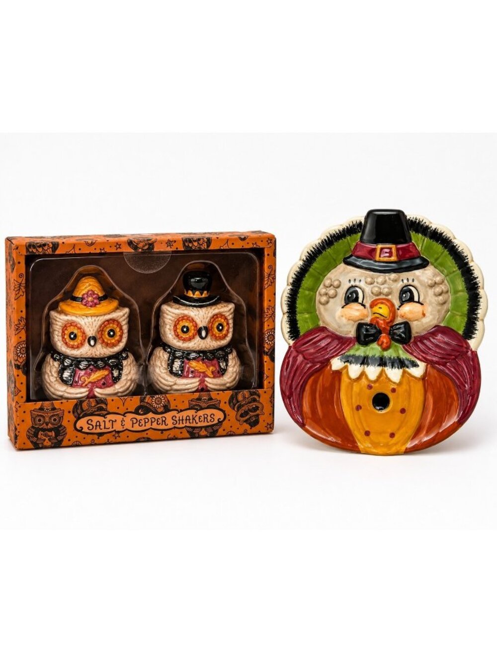 Johanna Parker Thanksgiving Lot S&P Spoon Rest Owl Turkey New
